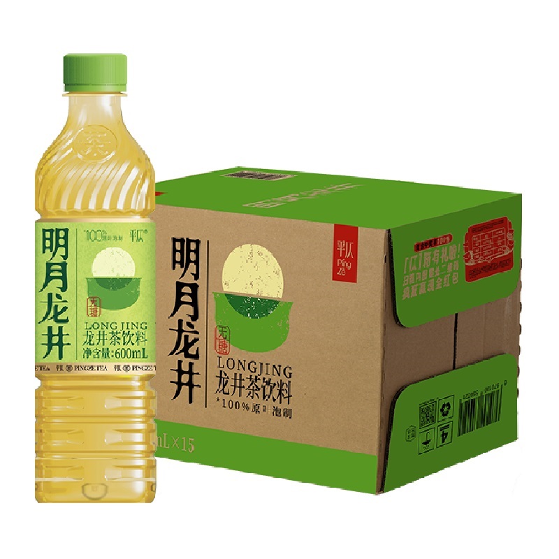 平仄清菊龙井绿茶菊花茶饮料600ml*15瓶低糖0脂整箱装龙井茶饮料