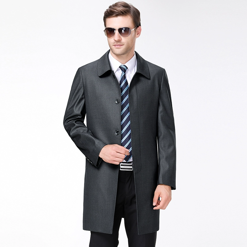 Thời trang nam xuân 2020 áo khoác mới giản dị Hengyuanxiang Thời trang nam kinh doanh áo khoác màu rắn dài trench coat - Áo gió