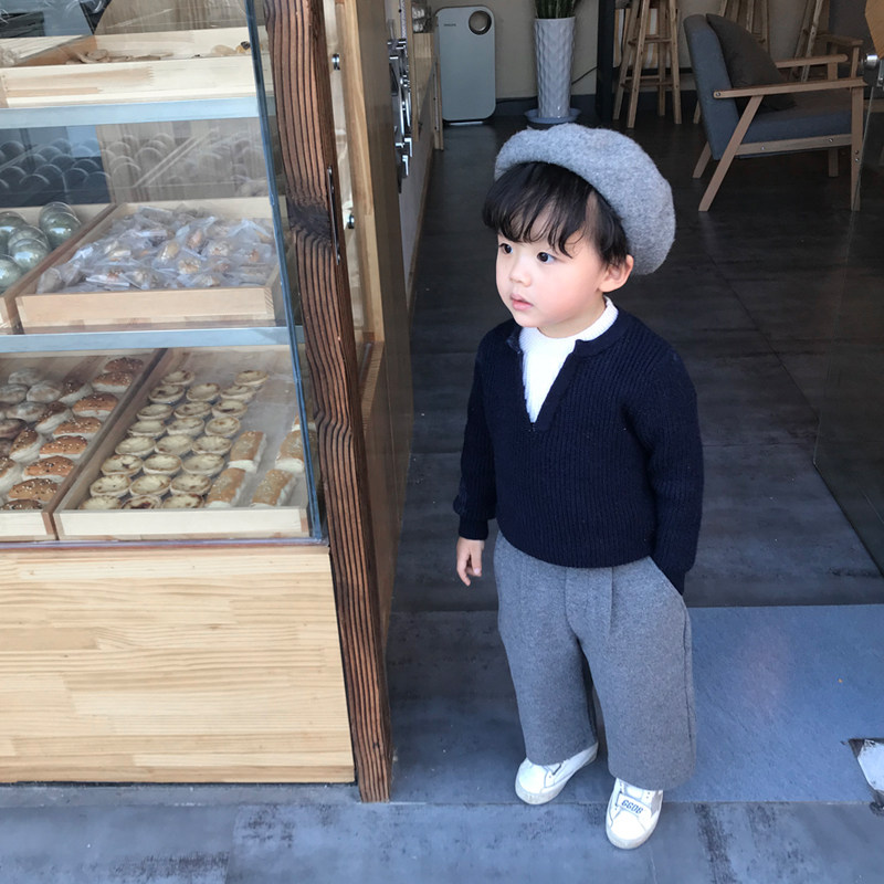 22 autumn new children's thin sweater knitwear original design Korean boys fake two-piece round neck long-sleeved jacket