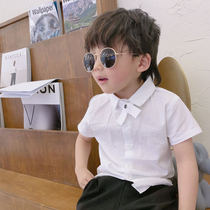 2021 new childrens summer birthday white shirt mens short-sleeved Korean childrens clothing slim British temperament shirt