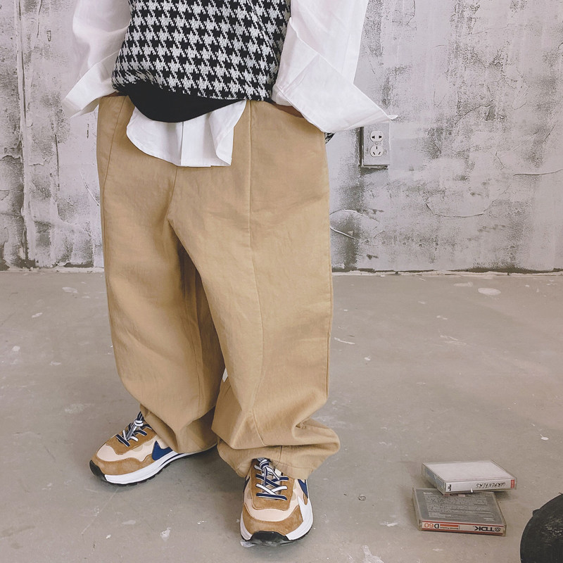 2022 children's clothing autumn new Korean version neutral loose solid color stitching washed casual trousers boys straight trousers