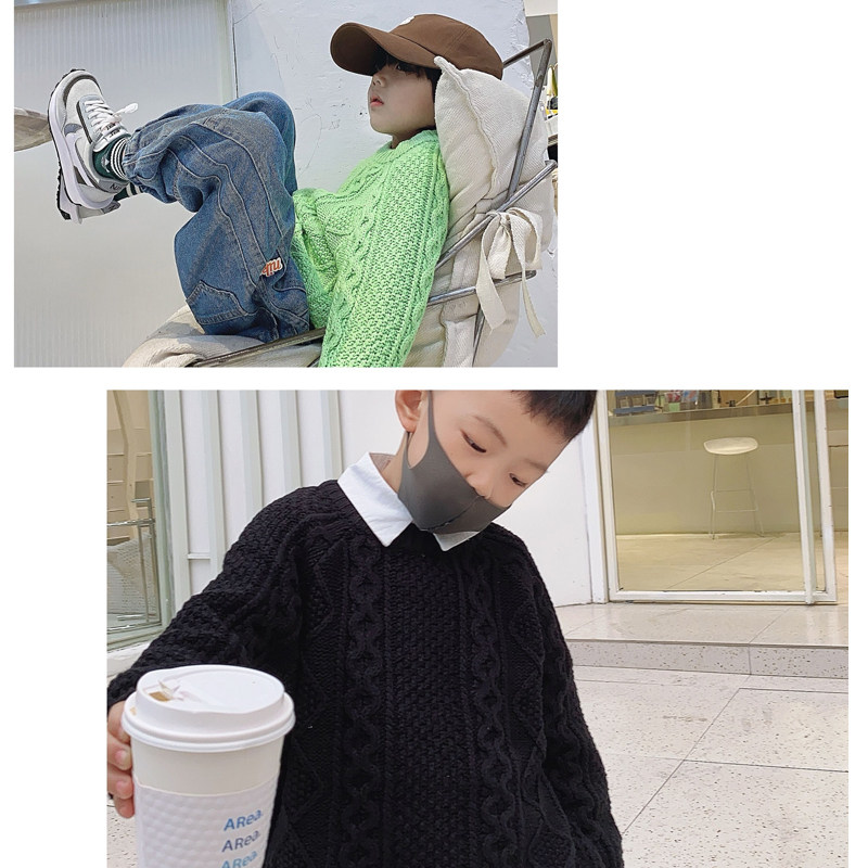 2022 Spring loaded new children thicken thick needles sweater Korean boy round-collar jacquard needles weaseling fashion trends
