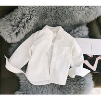 2022 spring new boy long sleeve shirt birthday Korean children white collar cotton linen shirt performance clothing