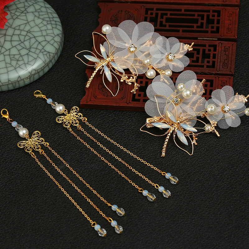 Trang sức phong cách cổ xưa Mũ trùm đầu nữ trang trí lắp ráp cổ tích đẹp cổ tích 蜻蜓 bướm Phụ kiện tóc cổ tua rua bước lắc - Phụ kiện tóc