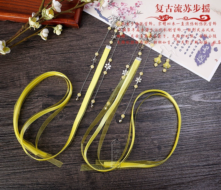 Trang phục cổ xưa mũ tóc cổ điển phong cách cổ điển phụ kiện Hanfu 绢花 lược tua ruy băng phụ kiện tóc băng tóc chuyên sỉ phụ kiện tóc