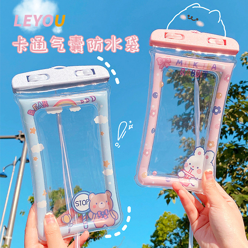 Cute cartoon mobile phone waterproof bag with touch screen airbag diving cover sealing bag swimming dribbling foam spa universal shell