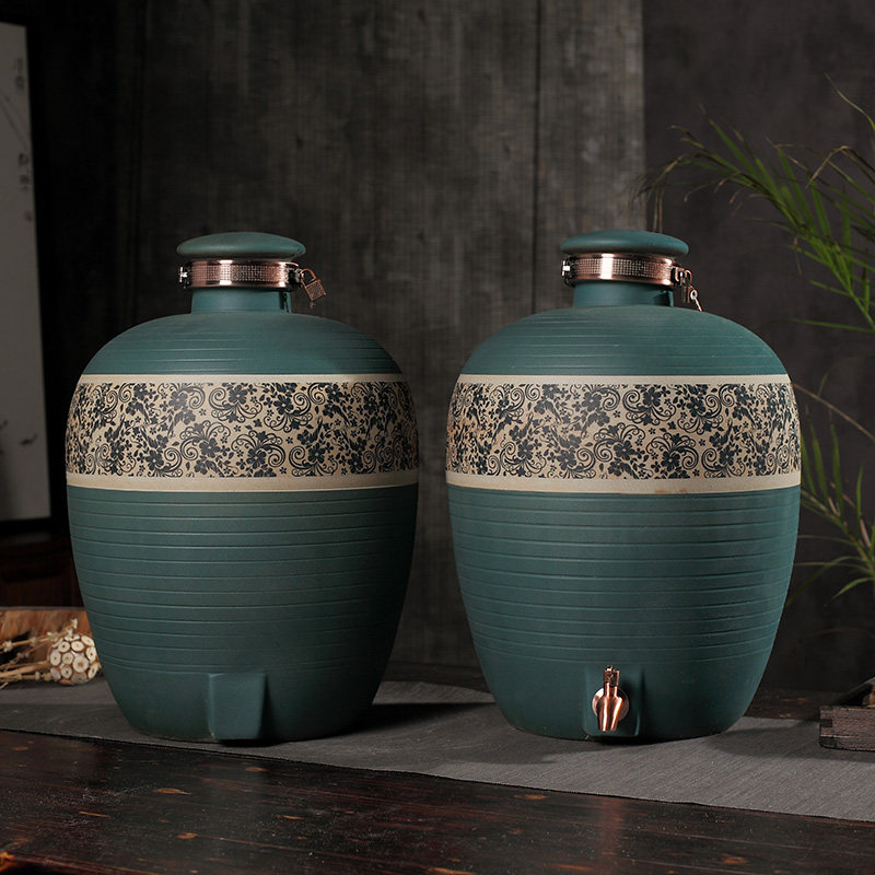 Jingdezhen ceramic blue and white wine jar 10 jins 20 jins 30 jins 50 jins sealed wine bottle bubble wine tank wine tank with water spout