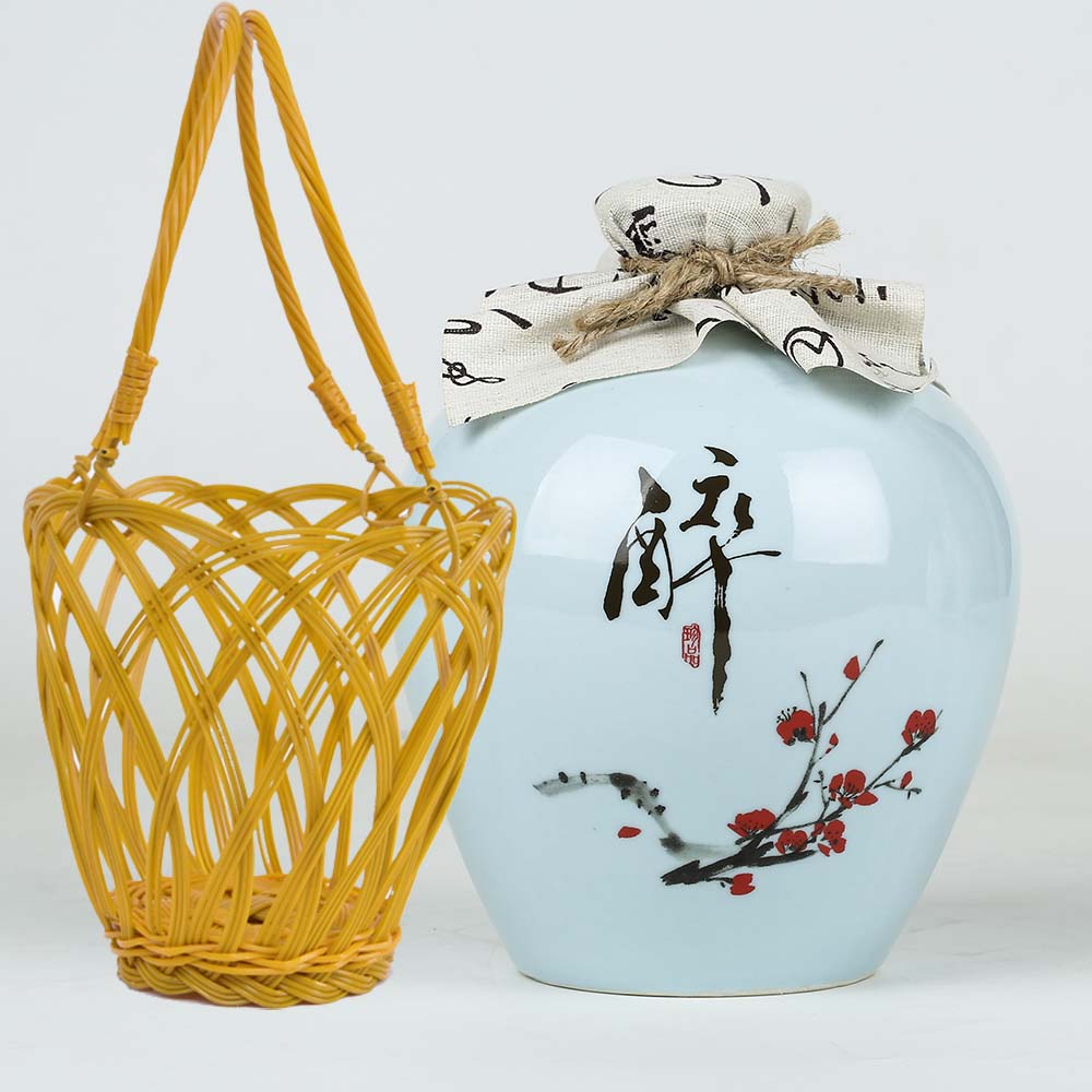 Ceramic empty wine pot bubble wine bottle 3 catties 5 catties 10 catties with basket Jingdezhen household wine storage tank sealed wine tank wine jar
