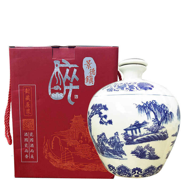 Jingdezhen 5 jin ceramic wine bottle empty bottle wine jar sealed household small mouth wine pot 5 jin outer packaging box