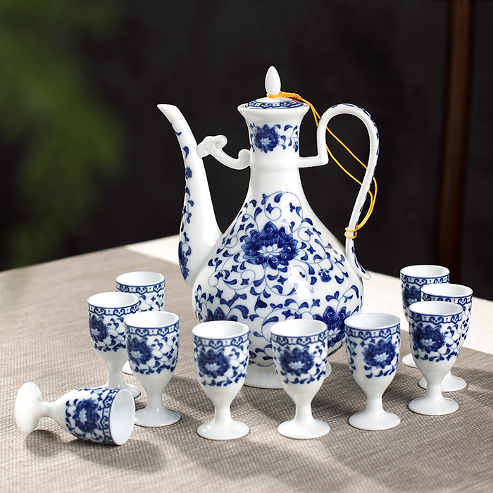 Bộ đồ uống bằng gốm sứ Jingdezhen 11 cao cấp - Rượu vang ly vang đỏ