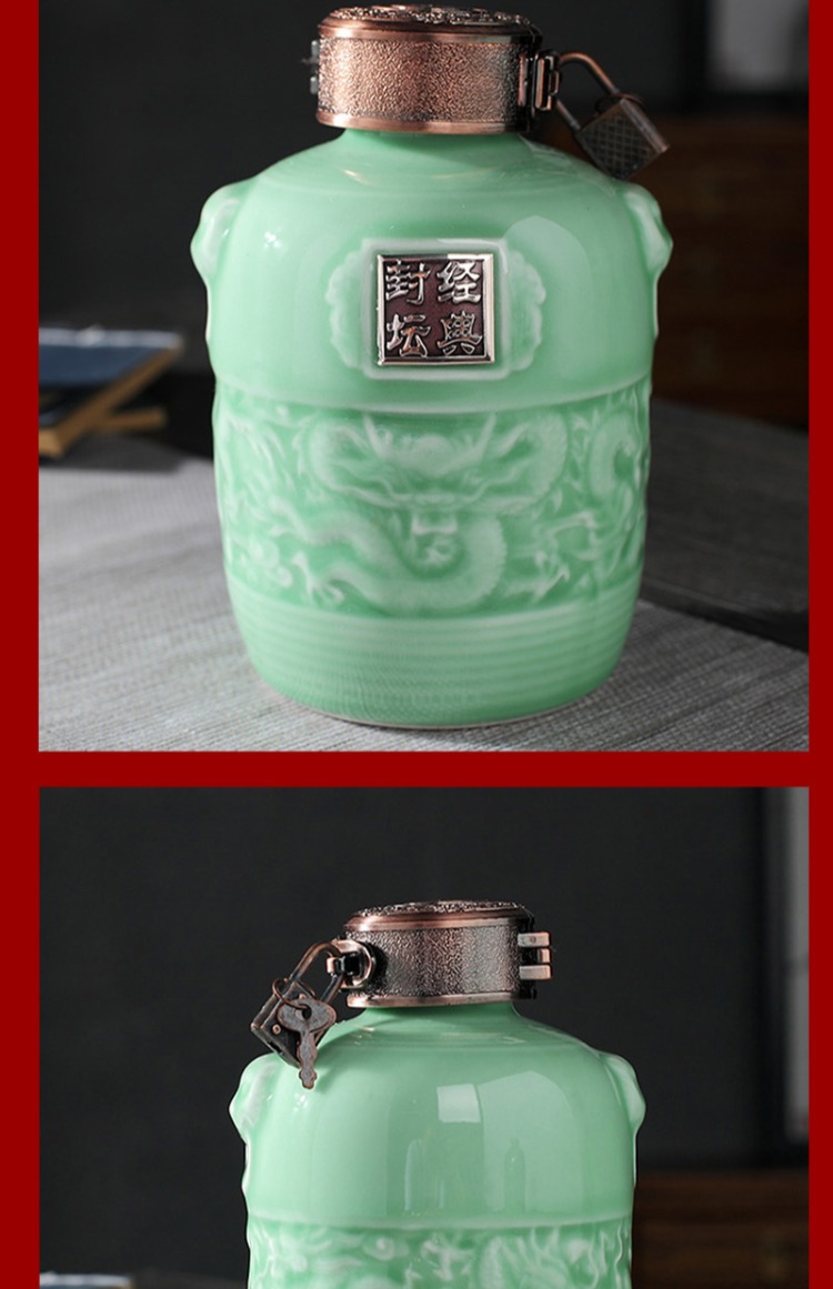 Jingdezhen 3 kg miệng nhỏ gốm rượu jar chai rượu vang niêm phong thùng rượu vang trống rượu tủ trang trí ba pound - Rượu vang ly rượu vang rona