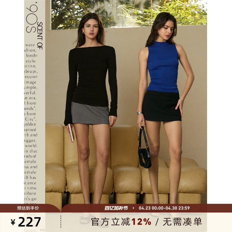 Scent of 90S Capsule Wardrobe Wool Blend Mini Skirt, Spring/Summer Style, with Modal Safety Shorts