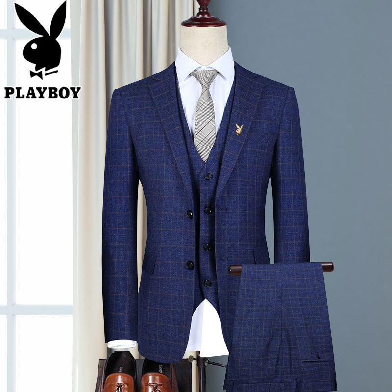 Playboy phù hợp với nam giới ba mảnh phù hợp với phù hợp với doanh nghiệp nhỏ váy kẻ sọc váy cưới chú rể