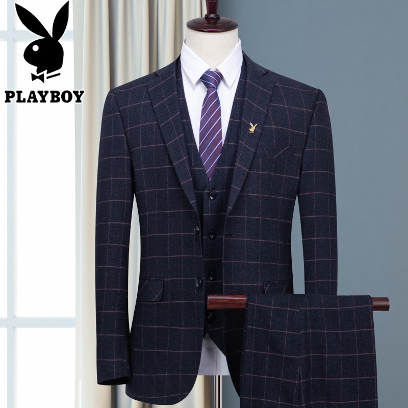 Playboy phù hợp với nam giới ba mảnh phù hợp với phù hợp với doanh nghiệp nhỏ váy kẻ sọc váy cưới chú rể