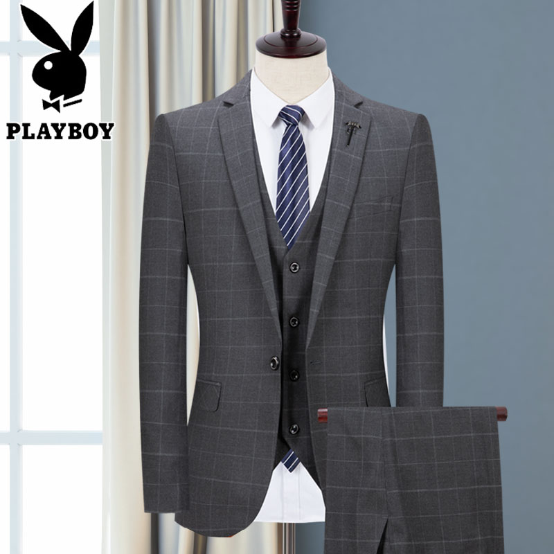 Playboy phù hợp với nam giới ba mảnh phù hợp với phù hợp với doanh nghiệp nhỏ váy kẻ sọc váy cưới chú rể