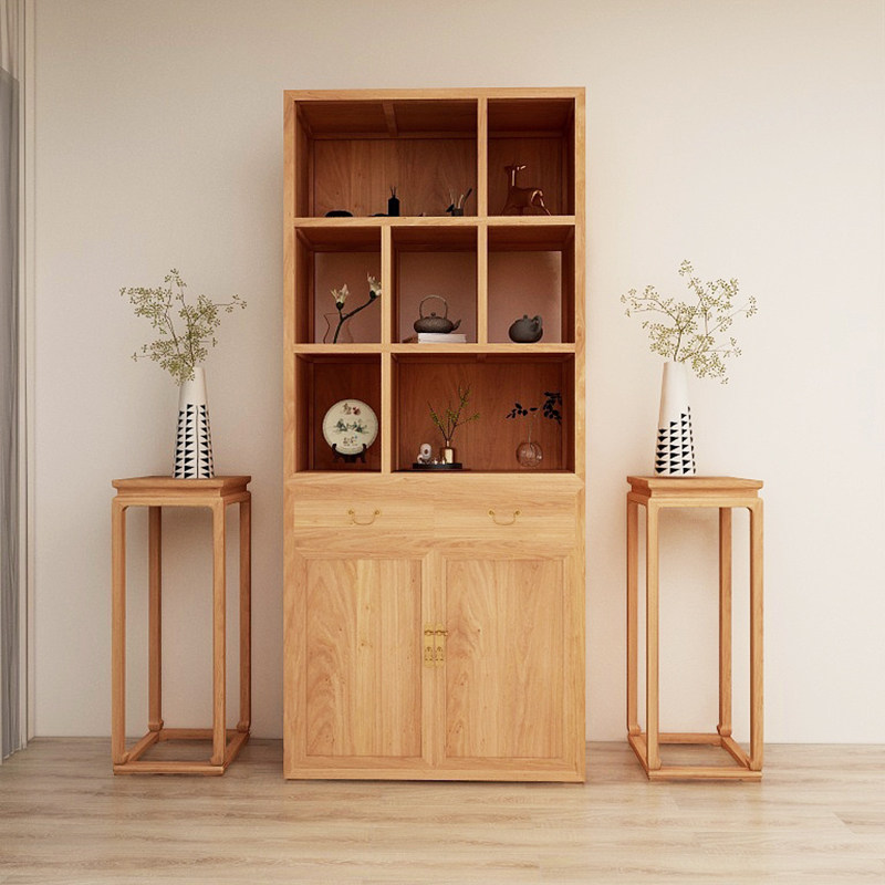 Chinese style mortise and tenon log tea rack solid retro old elm bogu rack display cabinet living room partition rack