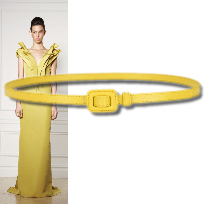 Macaron Yellow 1.4cm Decorative Thin Belt Fashion Trendy Women's Sweater Short Skirt Jeans Leather Belt