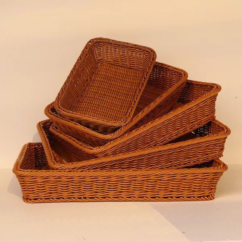 Imitation rattan basket bread basket fruit basket supermarket hotel display basket vegetable blue storage basket willow blue shelf blue bamboo basket