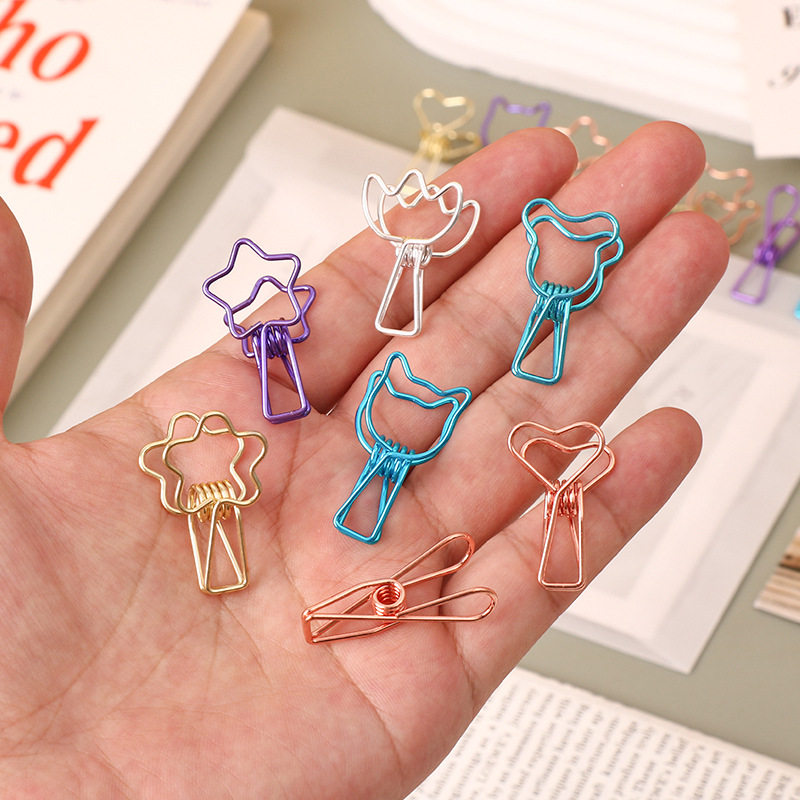 Creative metal color small clip, hand ledger, small book clip, creative stationery office clip, bill long tail clip, cute