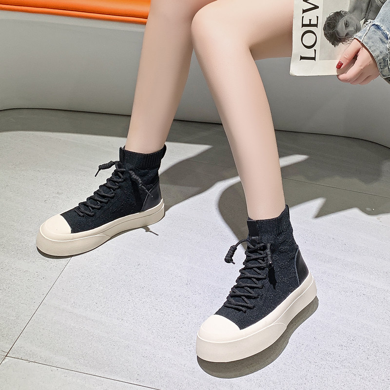 Thick-soled high-top shoes new all-match elastic fashion casual sports canvas shoes sneakers knitted socks shoes women's autumn