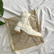 ann Martin boots female English wind autumn and winter thick heel High Heel lace up short boots Street handsome short tube injured locomotive boots