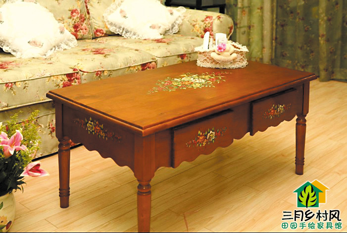 Countryside Wind Living Room Mediterranean Korean-style hand-painted furniture Painted Tea Table Solid Wood American Fields Garden Style Inn