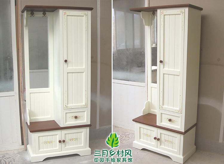 March country style British American solid wood Mediterranean pastoral style painted American foyer cabinet shoe cabinet porch cabinet