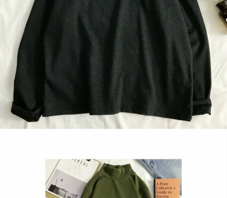 Áo thun dài tay mùa thu nam ulzzang nửa cổ cao phiên bản Hàn Quốc của chiếc áo rời đáy xu hướng áo sơ mi sang trọng