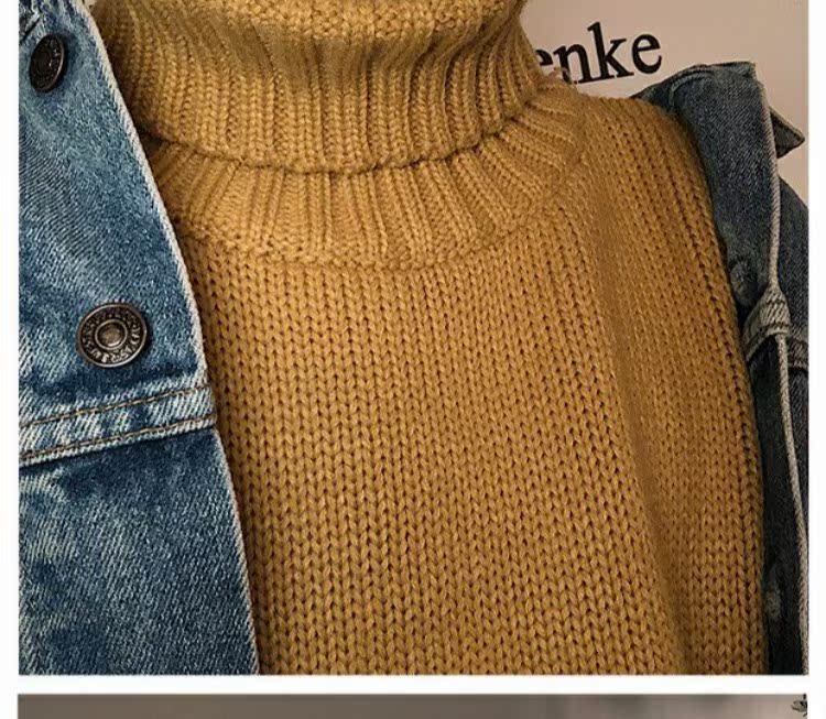 Màu xanh mực nam mùa đông chic chic cổ cao áo len đôi phiên bản Hàn Quốc của xu hướng áo len đáy hoang áo len unisex