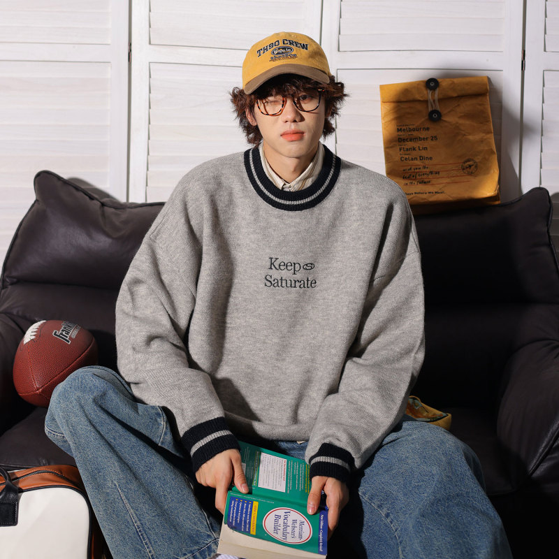 Winter New Letter Embroidered Crew Neck Sweater for Men, Trendy, Simple, Versatile, Loose-Fitting, Couple's Autumn and Winter Knitwear Winter New Letter Embroidered Crew Neck Sweater for Men, Trendy, Simple, Versatile, Loose-Fitting, Couple's Autumn and Winter Knitwear