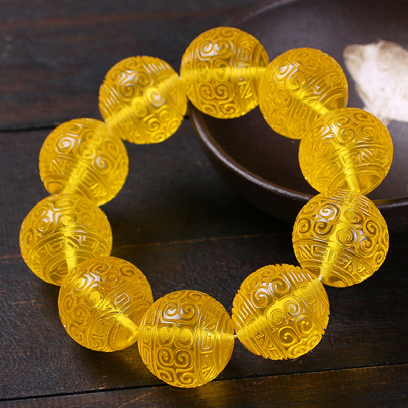 Russian beeswax amber gold amber round bead hand carved back pattern heart meridian loose beeswax bracelet male loose beads