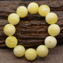 Russian white beeswax 10 25mm round beads bracelet Chanterelle yellow flower nectar with moire men and women amber hand string