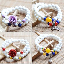 Natural material crystal beaded bracelet two pairs of multi-circle layer plus lapis lazuli Tibetan silver accessories for men and women