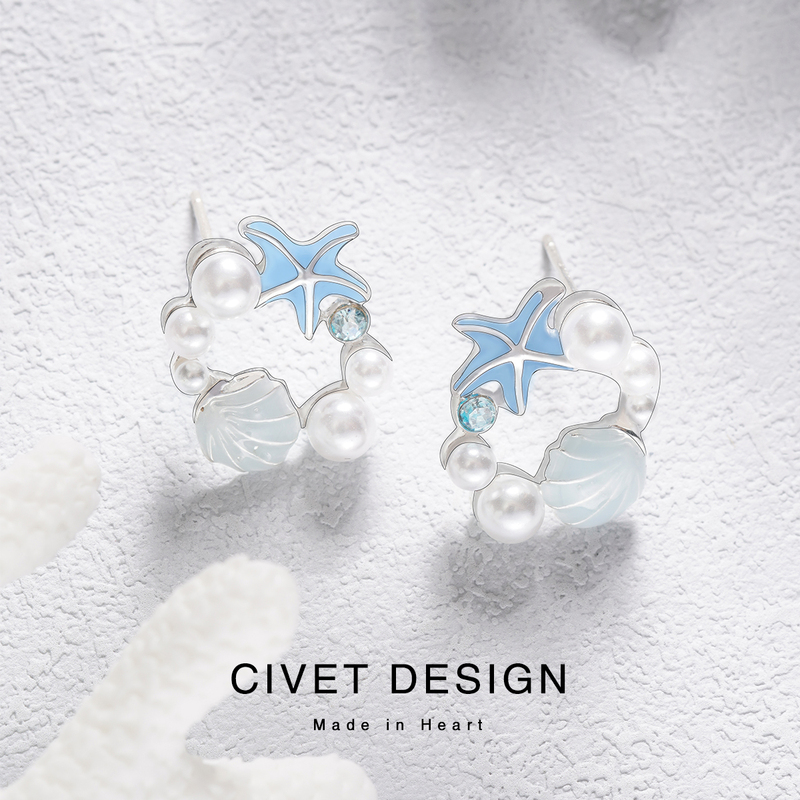 Vacation Cute Earrings Summer Starfish Shell Pearl Ocean Blue Simple Seaside Earrings Beach Women's Ear Clips Vacation Cute Earrings Summer Starfish Shell Pearl Ocean Blue Simple Seaside Earrings Beach Women's Ear Clips