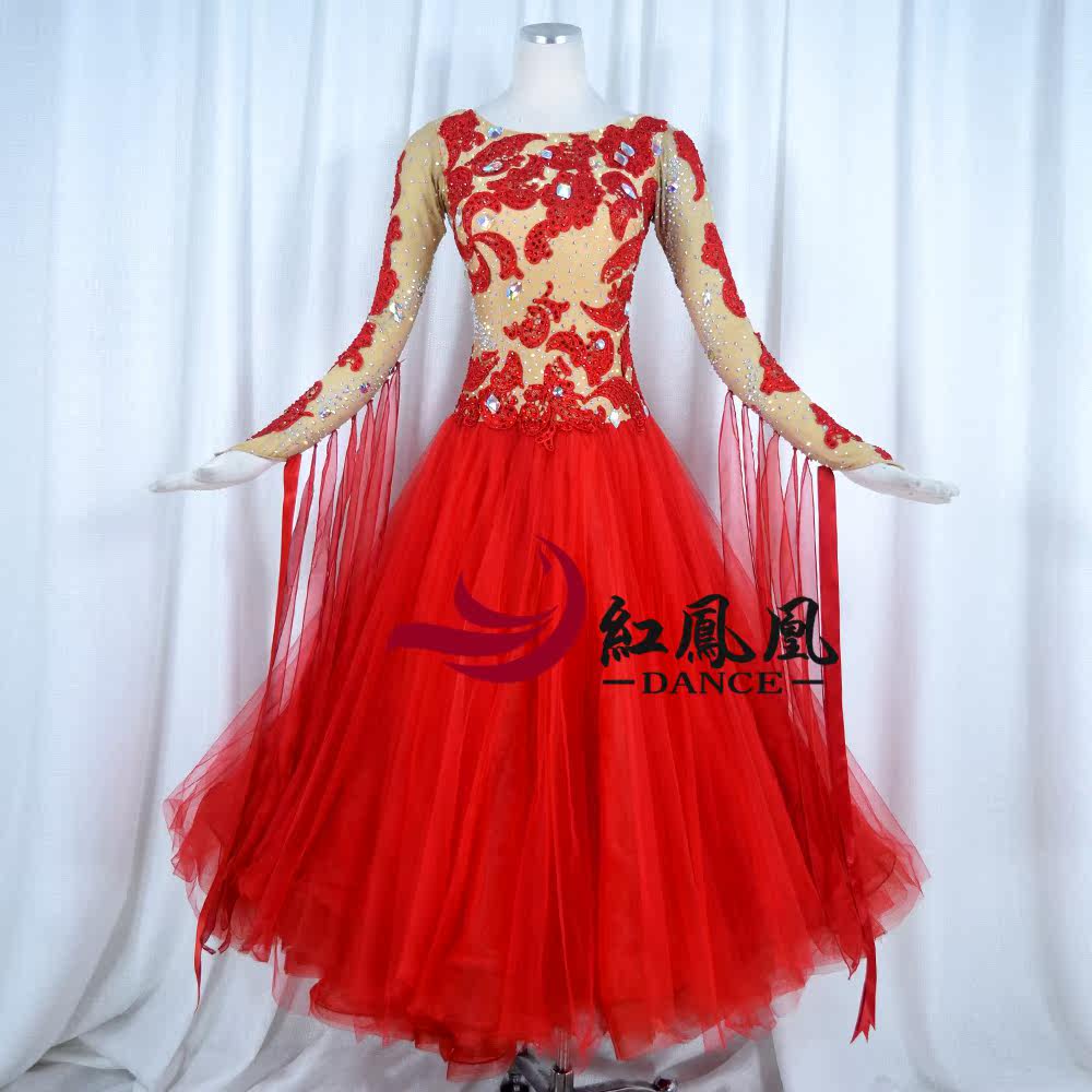 Red Phoenix New Morden Dance Professional Competition Dress Fluffy Dress Customised National Waltz acting out of BR892