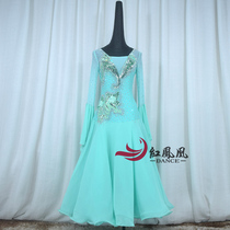 Red Phoenix Custom V Collar Horn Sleeve Morden Dance Competition Skirt National waltz tango in costume BR992
