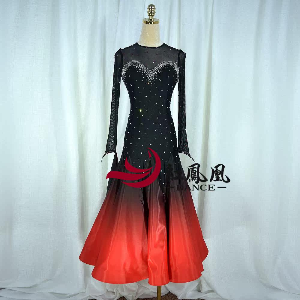 Red Phoenix Black Red Gradient Models Morden Dance Dress Competition Dress Rehearsal for National Peuts Friendship Grand Pendulum Skirt BR841-Taobao
