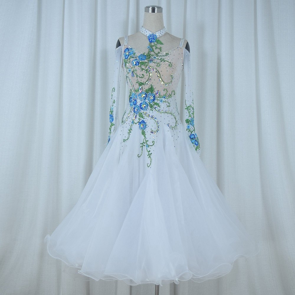 Red Phoenix Manufacturer Direct Sales White Morden Dance Competition Dress National Standard Waltz Tango Performance Dance Suit Custom 1014