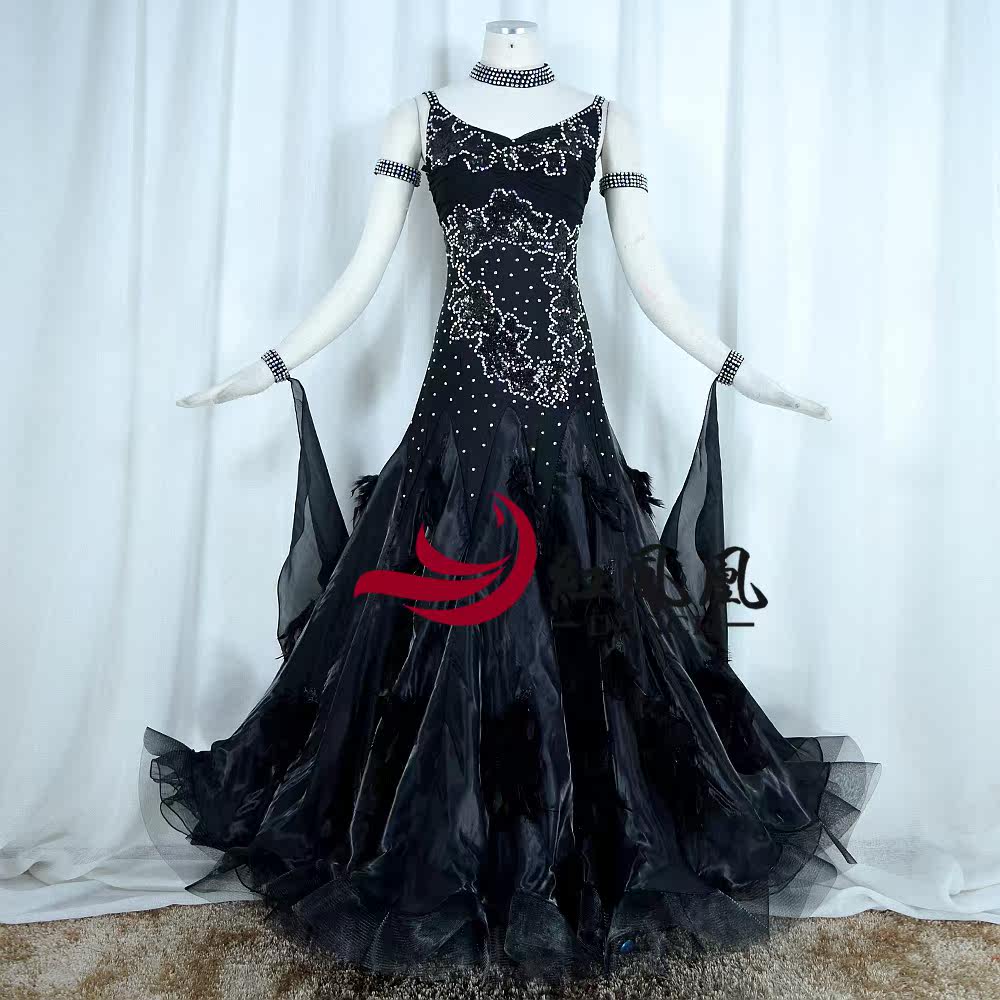 Red Phoenix Custom Feather-style Morden dance dress competition dress rehearsal for national standard social dance dress BR833