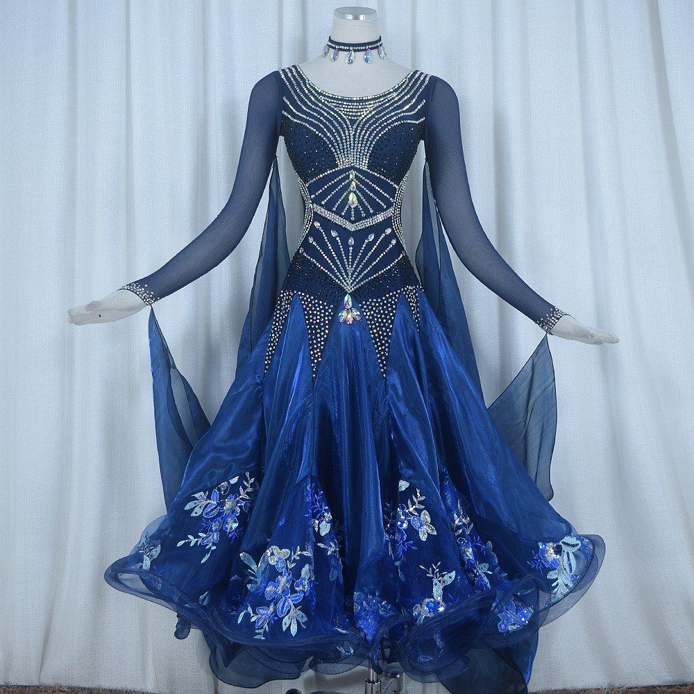 Red Phoenix manufacturer customizes Tibetan cyan Moden Dance Dress Competition Dress National Standard Waltz Fox Walk Out 1013