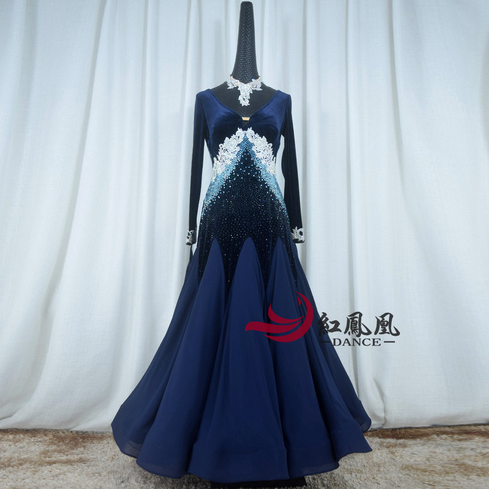 Red Phoenix New Velvet National Standard Waltz Square Dance Performance Wear Morden Race Dress Girl B996