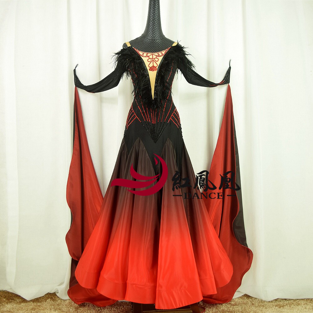 Red Phoenix Tailored High-end Morden Dance Dress Competition Dress Rehearsal for National Label Dancing Grand Pendulum Skirt BR719