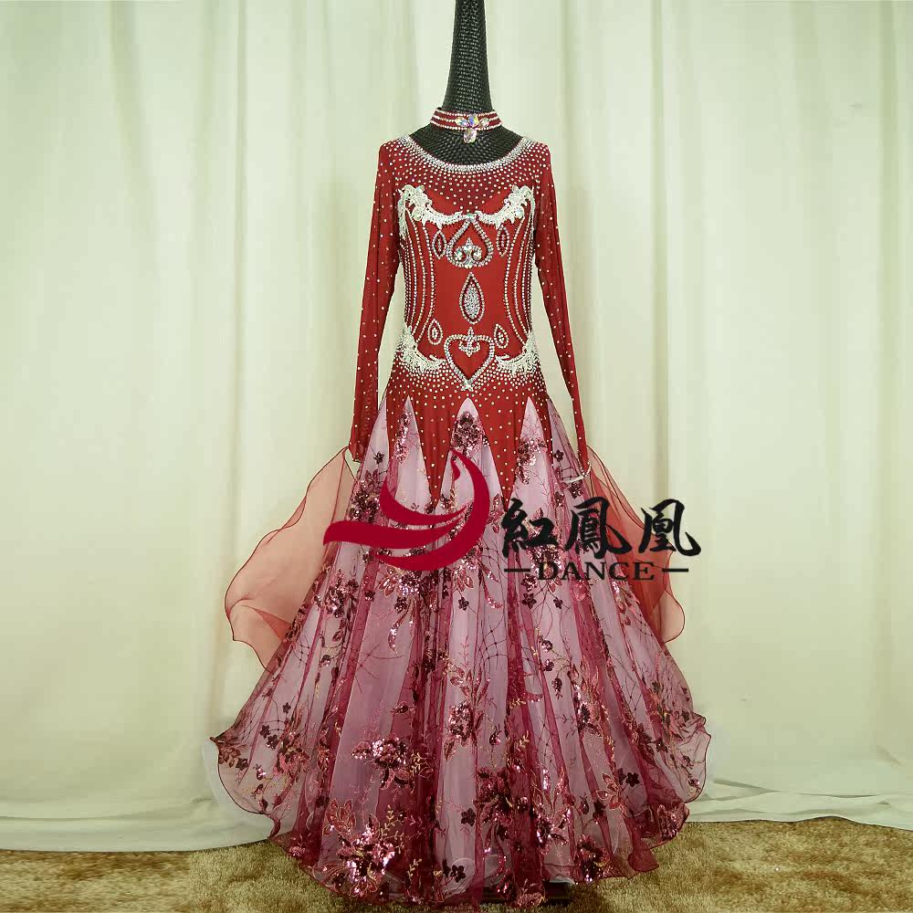 Red Phoenix High-end Custom New Morden Dance Dress Competition Skirt Stage Play Out National Standard Social Dance Dress BR749