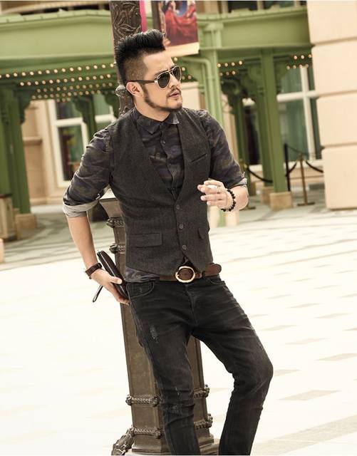 Autumn Retro Slim Herringbone Vest Casual Suit V-neck Vest Men's British Woolen Vest Large Size