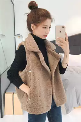 Net red trend short Lamb hair Vest Women autumn winter wear Korean version of loose sleeveless vest horse clip jacket