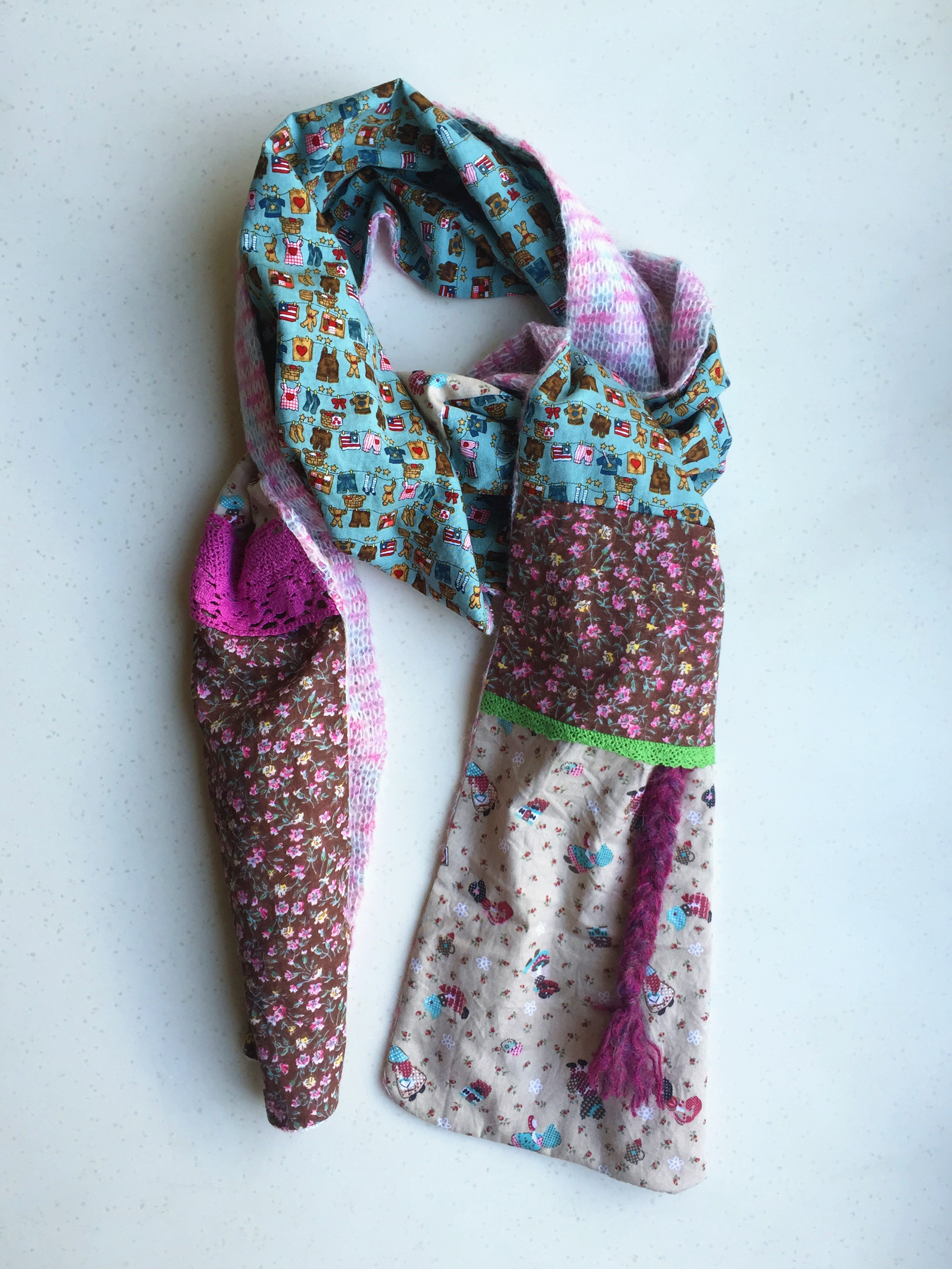 Original pure handmade fabric scarf broken flower pastoral style young children's twist stitching niche design sense of generosity