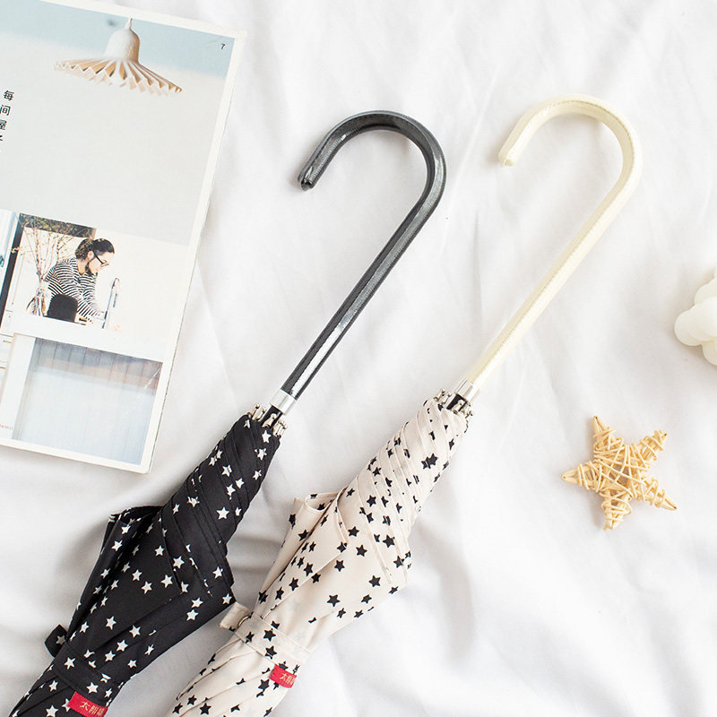 Hepburn umbrella Little star automatic umbrella Small fresh long handle umbrella ins wind reinforced thickened straight pole umbrella woman