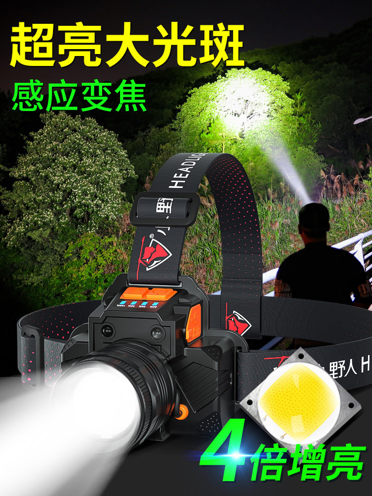 Little Savage headlight super bright glare rechargeable head-mounted flashlight night fishing special outdoor induction xenon miner's lamp