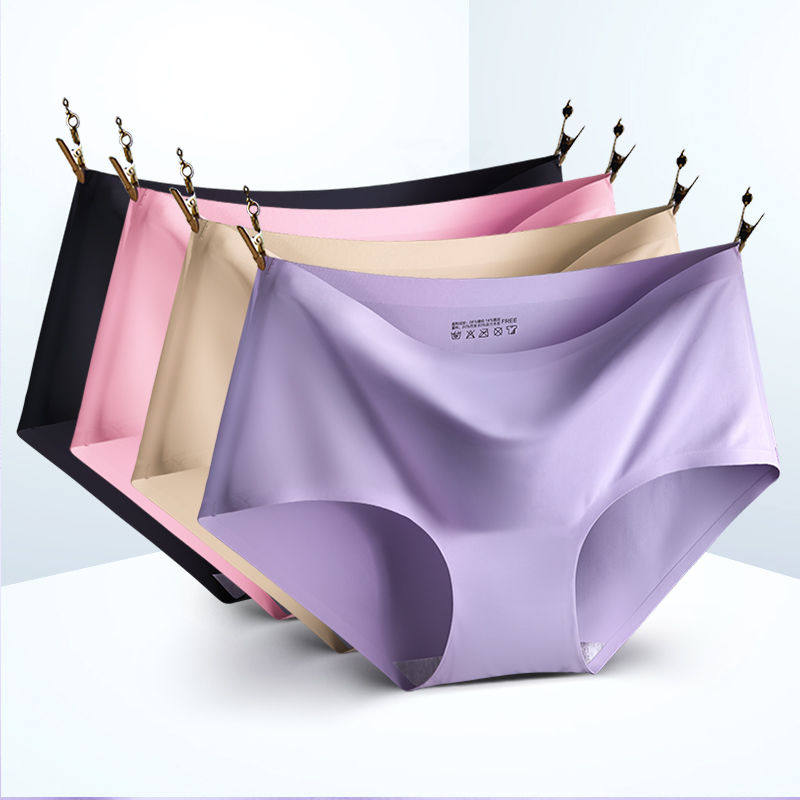 (2 3 4 pack)ice silk underwear Female ice silk incognito sexy mid-waist solid color one-piece briefs