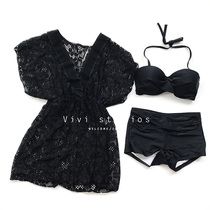  VV temperament women are very thin covering their stomachs black boxer swimsuits womens three-piece lace blouses seaside swimwear